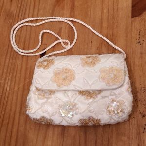 Preston & York Crossbody Cream Sequined/Beaded Floral and Lace Purse